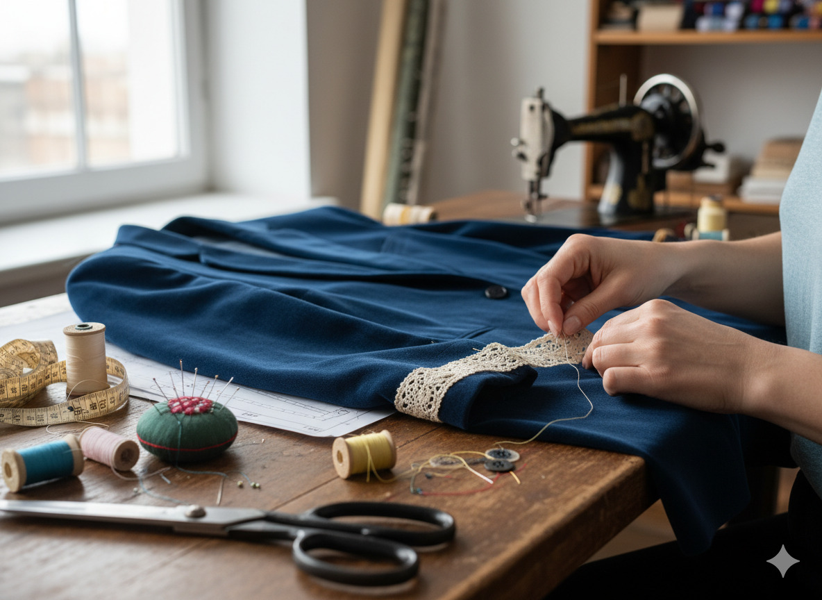 Garment being altered on a work table
